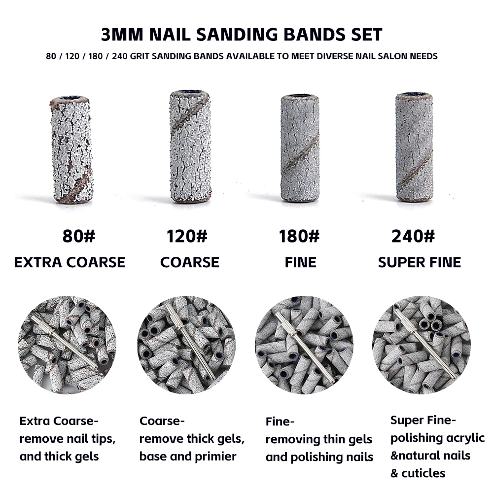 Paski szlifierskie do paznokci 3mm - gradacja 80/120/180/240 Mini frez do paznokci Akcesorium do elektrycznej pilarki do paznokci Narzędzie do polerowania manicure 50 2030