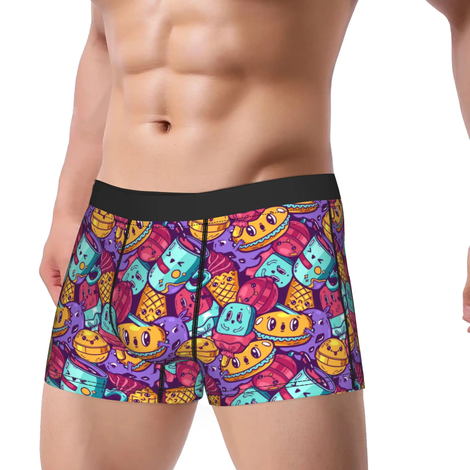 cute kawaii fast food meal Underwear  Custom Boxer Shorts High Quality Men Underpants Soft Trend Boxer Brief Gift Idea