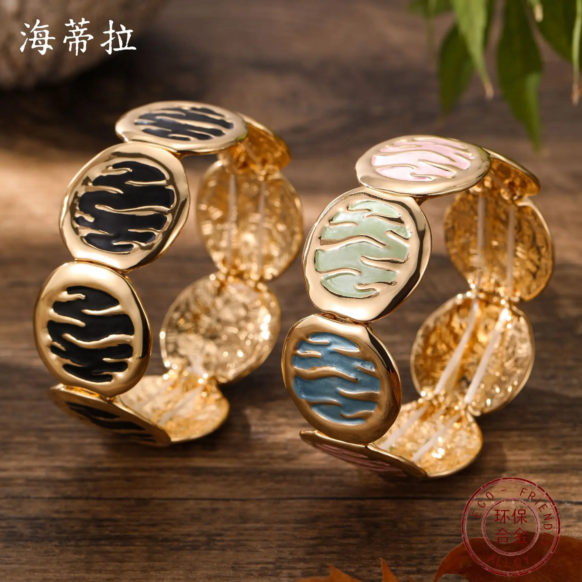 DIY accessories enamel color round geometric line elastic bracelet women's creative senior sense round versatile bracelet