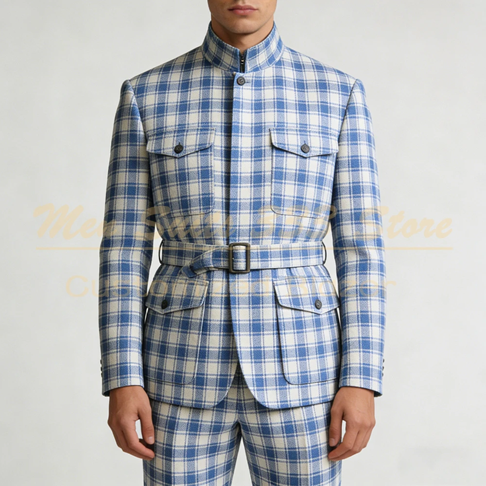 

Customized Men's Suits 2 Piece Jacket Pants Sets High Quality Single Breasted Stand Lapel Slim Male Clothing Costume Homme