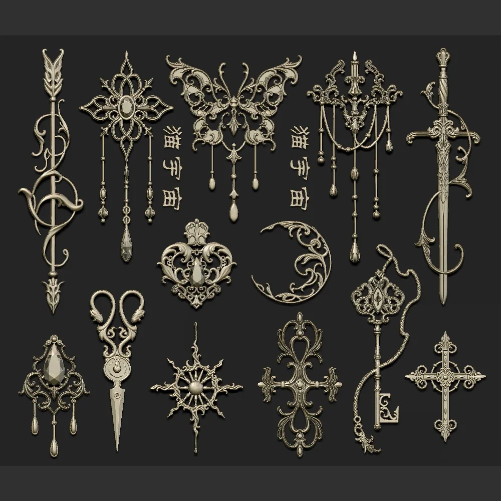 

European Style Vintage Baroque Silicone Nail Art Mold Charm Diy Design Butterfly Sword Key Moon Sun Manicure Template Mold