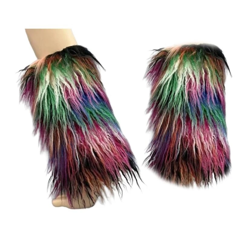 Y2K فراء صناعي لتدفئة الساق للنساء شتاء دافئ فراء للأحذية طويلة الرقبة، مريح، عيد الميلاد، الهالوين، الحفلات، زي تنكري 15UB