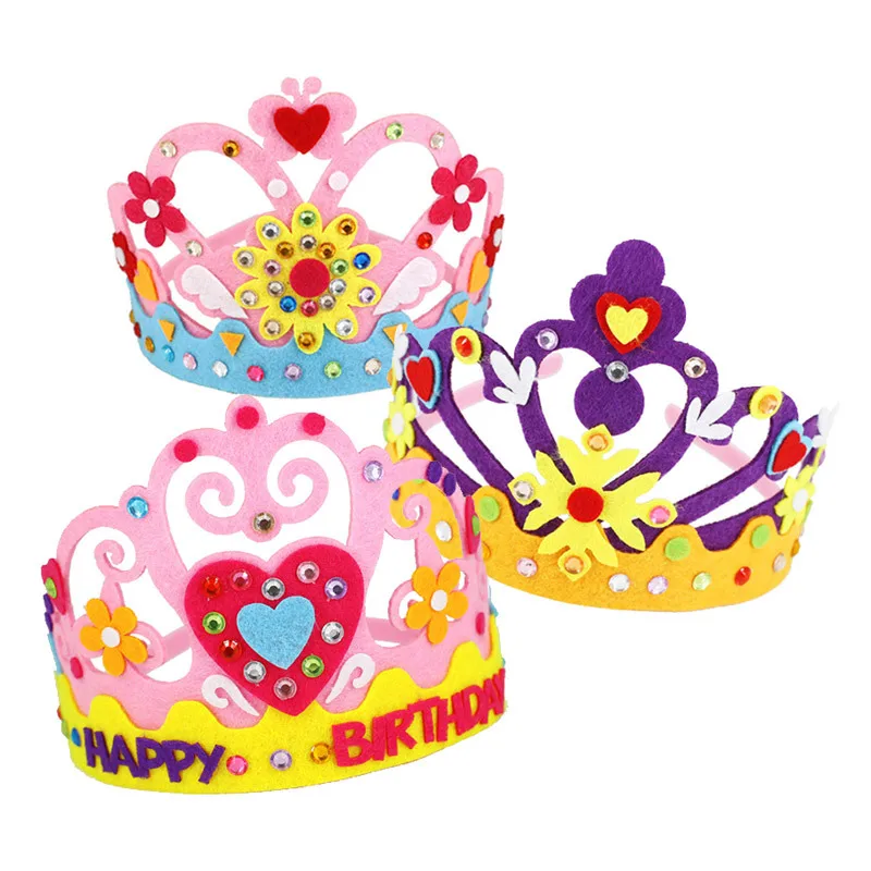 3Pcs Kids DIY Sequin Crown Creative Craft Toys Flower Star EVA Foam Paper Diamond Sticker Kindergarten Party Decor Birthday Gift