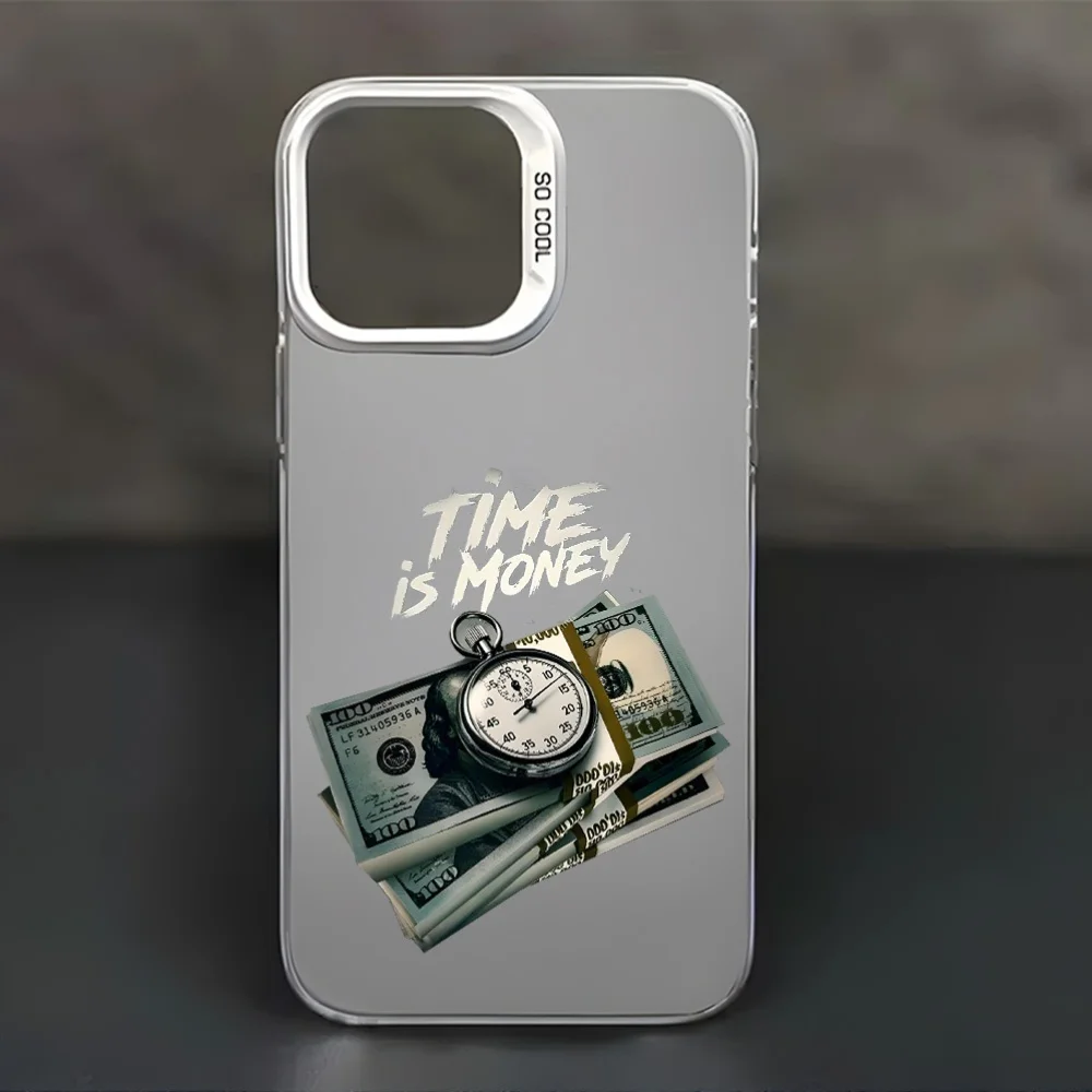

The phone case with the words "Time is money" is printed on iPhone 16 15 14 13 12 11 Pro/ Max /Plus shock-proof back cover