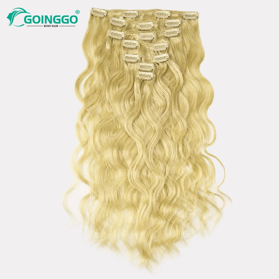

Bleach Blonde Clip In Hair Extensions Human Hair Wet&Wavy Hair 7Pcs/Set 120G Remy Hair Clip Ins Extension Full End 13-23 Inch