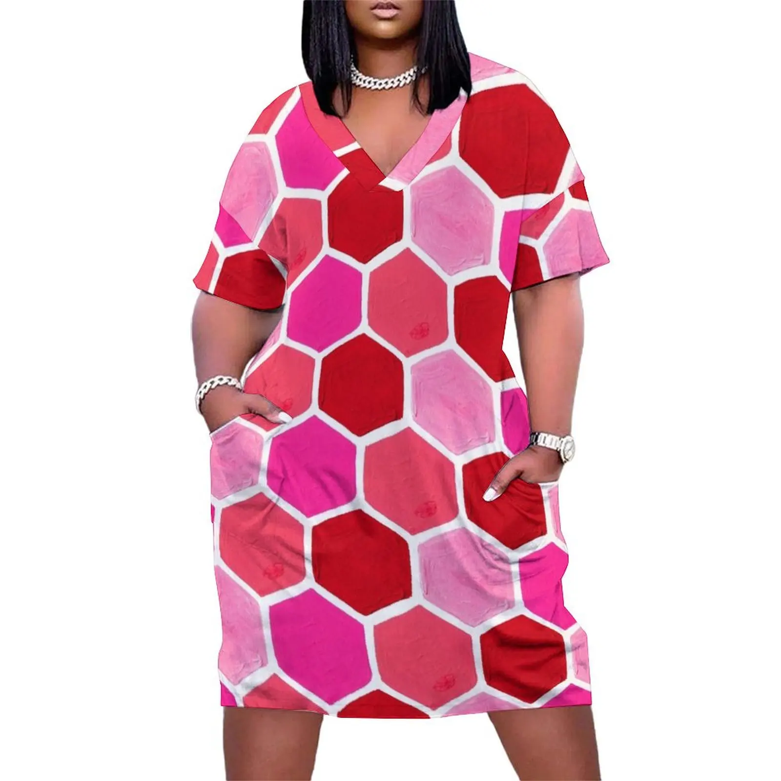 

Hexagon Honeycomb Pattern – Valentine Palette Loose Pocket Dress Womens dresses summer dress woman 2024