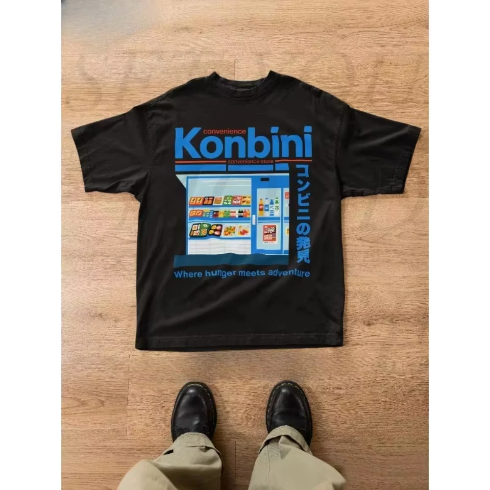 2026 Vintage Oversized T‑Shirt For Adults Kids Japanese Konbini Convenience Store Front Print Theme Art Loose Short Sleeve Tee