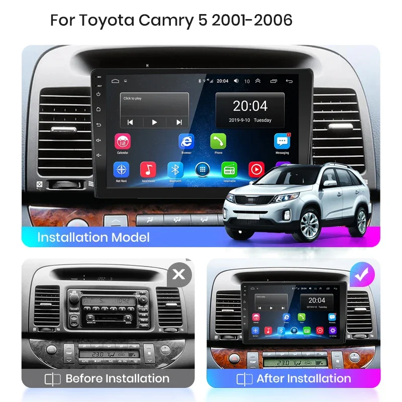 2din Android10 Car Radio Multimedia Carplay Auto GPS Navigation DSP BT For Toyota Camry 5 XV 30 2001 2002 2003 2004 2005-2006