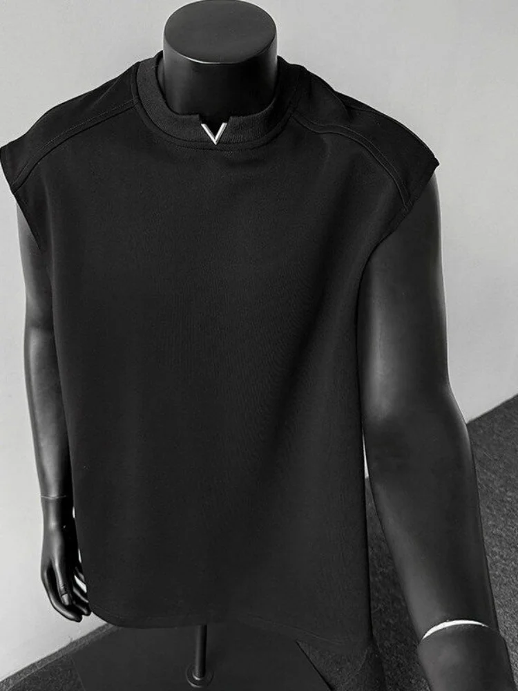 

Design Metal Small V Neck Tank Top for Men Summer Heavyweight Loose Sleeveless T Shirt Trendy Sports Style