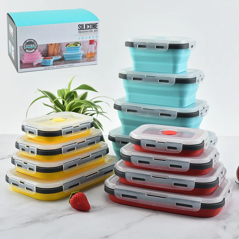 Portable Foldable Silicone Lunch Box Outdoor Picnic Food Storage Containers Bento Box Microwave Heating Kitchen Utensils