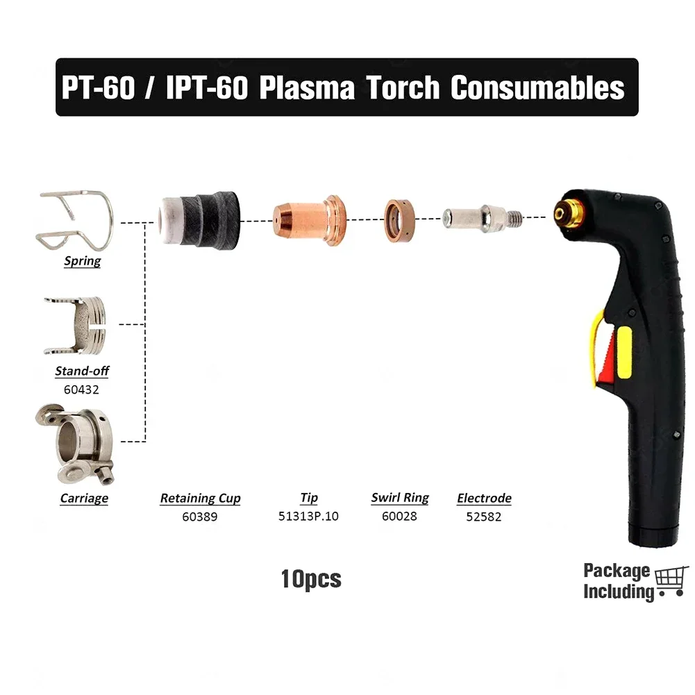 Cutting Torch Consumables IPT 60 Plasma Torch Stable Performance Standard Size 20pcs Package Electrode No 52582 1 0mm