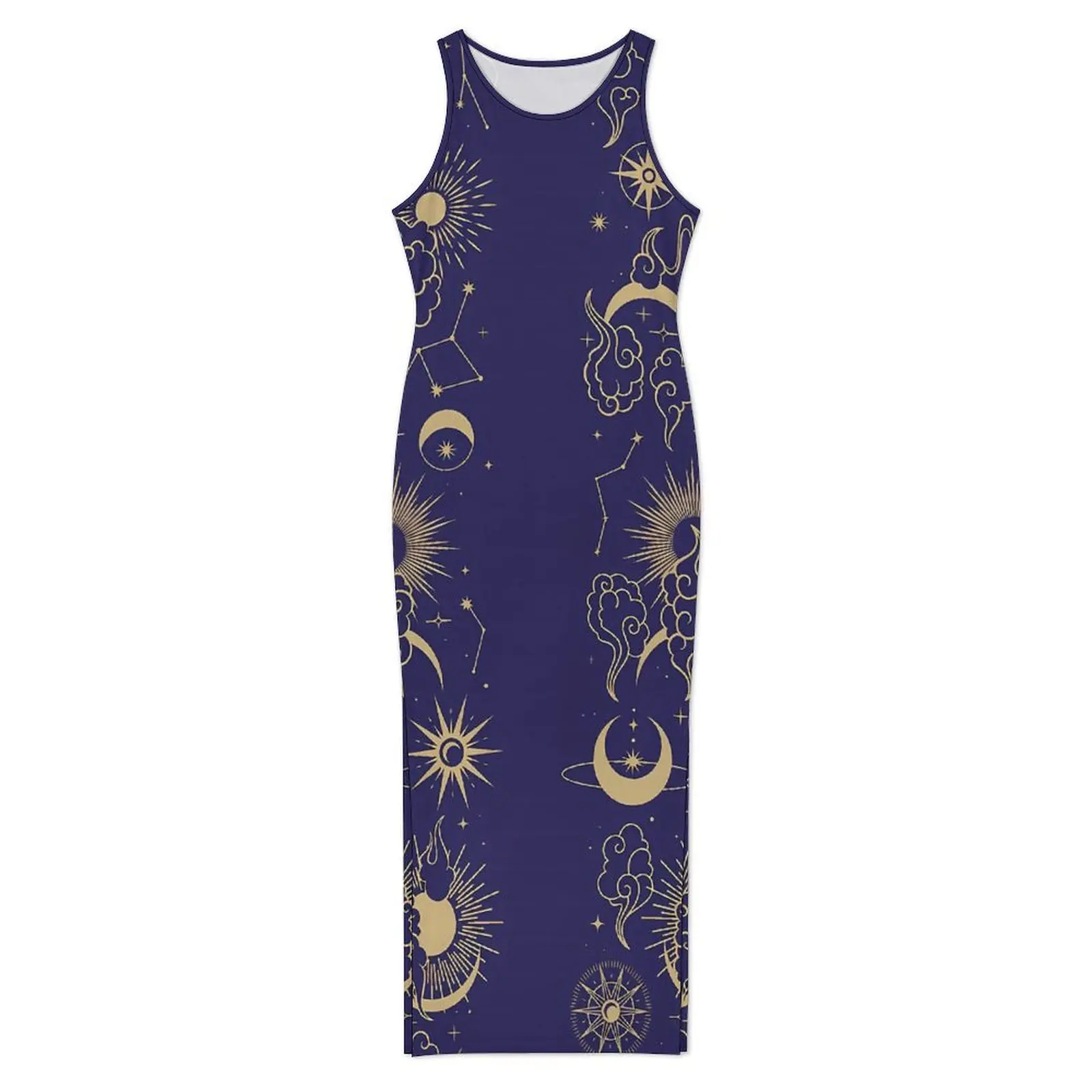 Retro Astrologie Kleid Ärmellose Himmlische Mond Street Style Maxi Kleider Elegante, Figurbetontes Kleid Frau Design Oversize Vestido