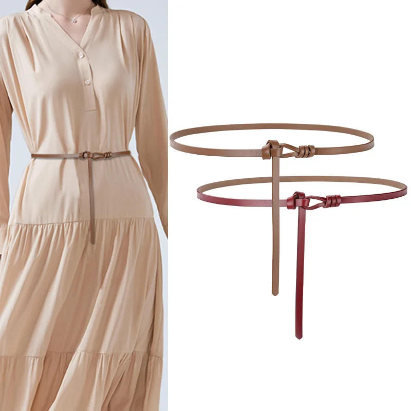 

New style holeless knotted thin belt versatile small suit thin belt women's fashion simple matching dress waist ornament