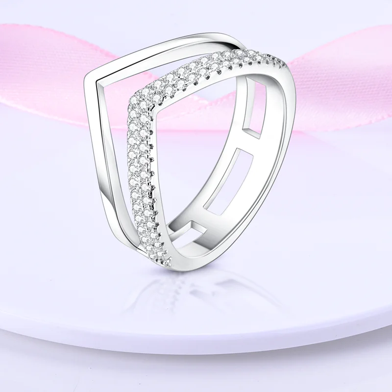 Women's 925 Sterling Silver Simple Sparkling Zircon Stackable Ring