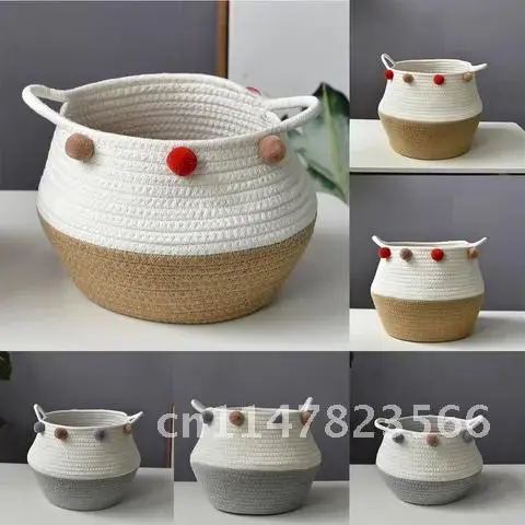 

Storage Box Handmade Folding Clthoes Laundry Basket Straw Wicker Magazine Finishing Storage Basket Garden Flower Plants Pot