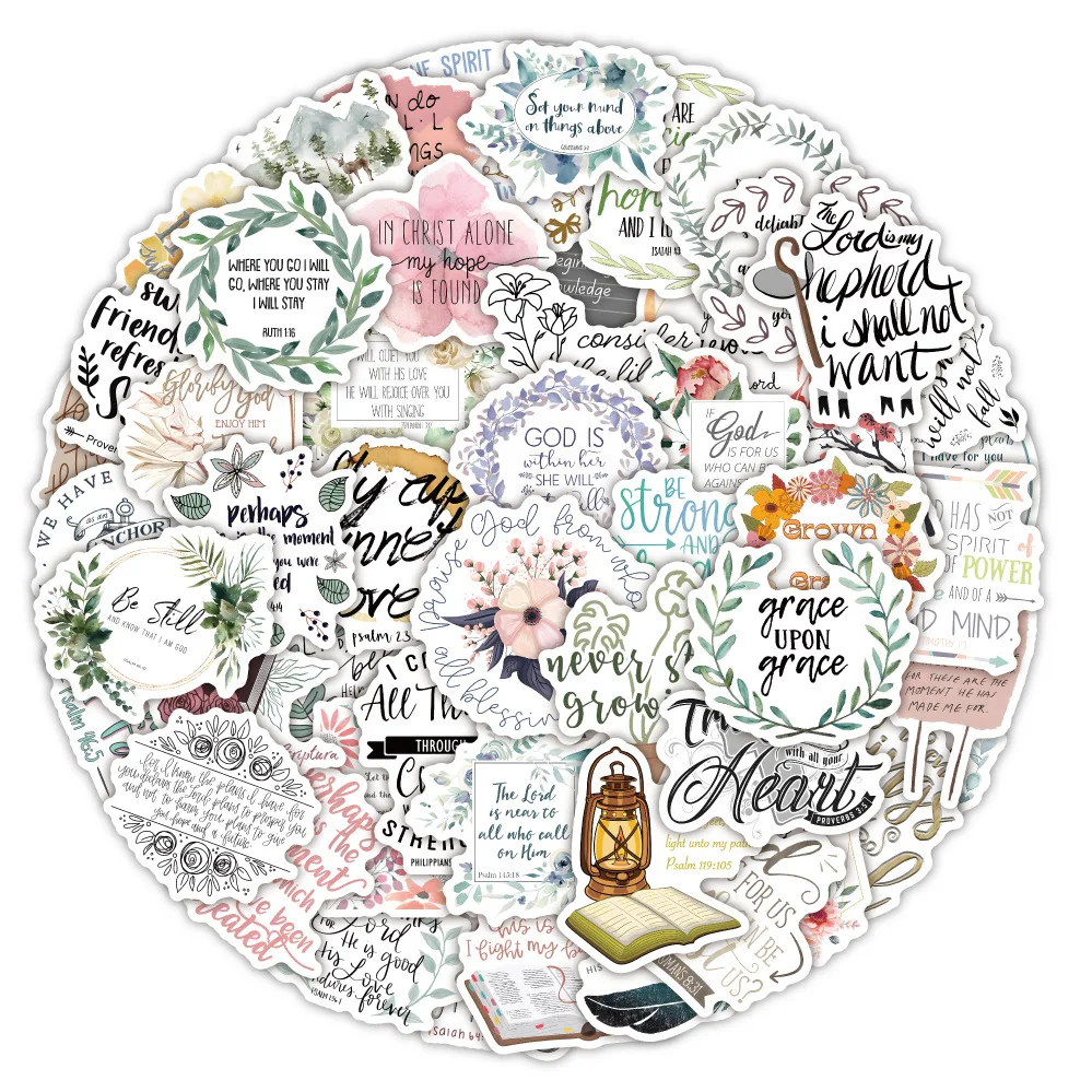 50PCS Neue Bibel Cartoon Aufkleber Inspirierende Zitate Kreative Graffiti Dekoration DIY Spielzeug Kühlschrank Laptop Gitarre Auto Fahrrad Aufkleber