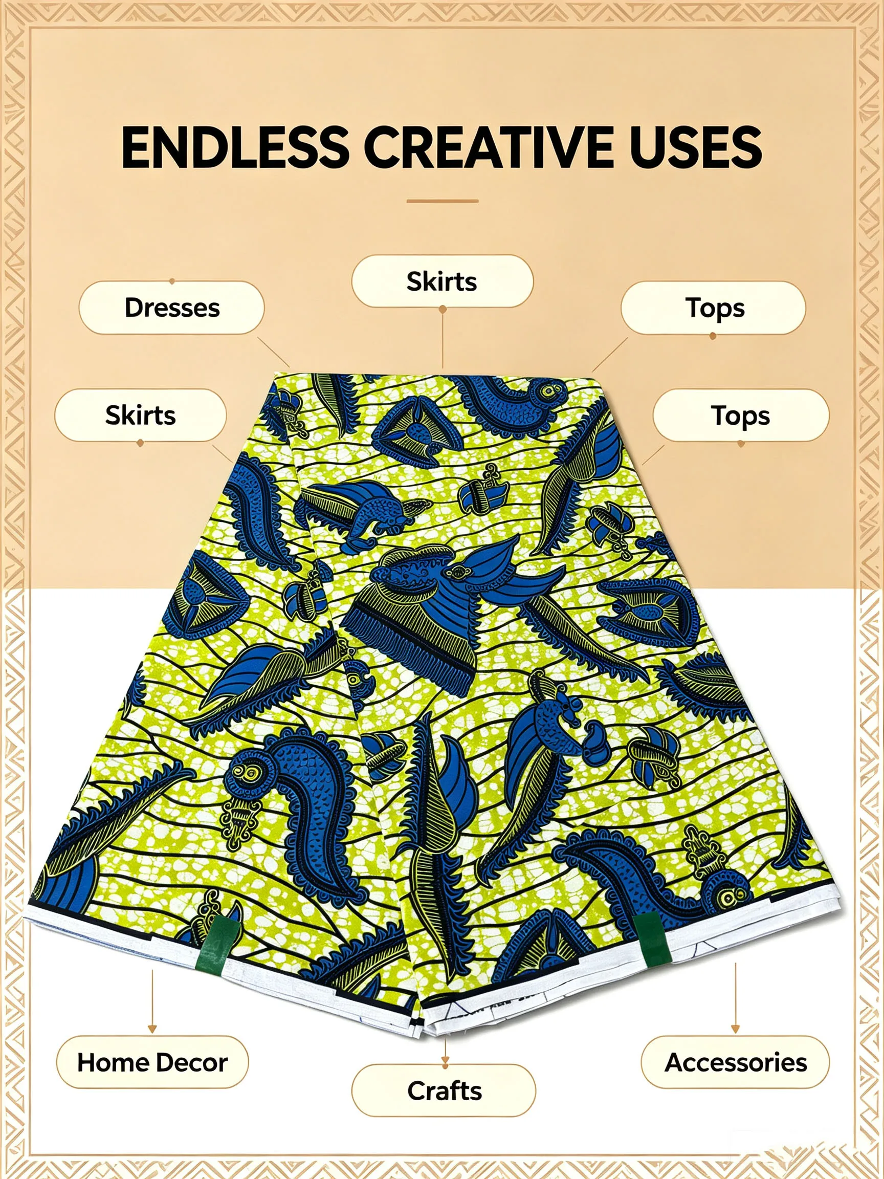 African Real Wax Print Fabric Ankara 6 Yards Green Blue Paisley Pattern 100% Cotton Pagne Material For Women Dress Sewing DIY view 4