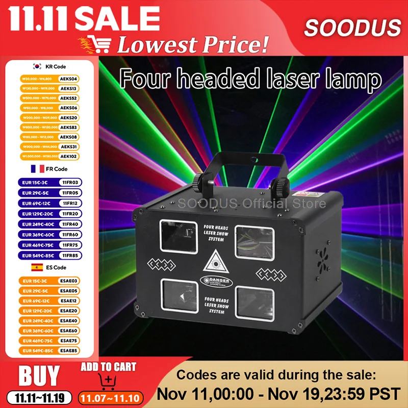 

4 Heads Full Color Beam Light Projection Scanning Strobe Light DMX512 Control Flash Lights for Stage KTV Party Bar Show Lighting