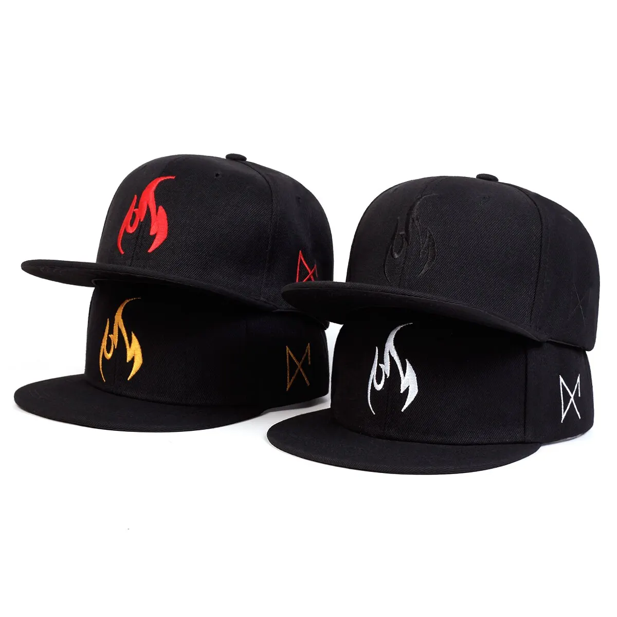 Unisex Flame Embroidery Hip-hop Hats Outdoor Adjustable Casual Baseball Caps Sunscreen Hat