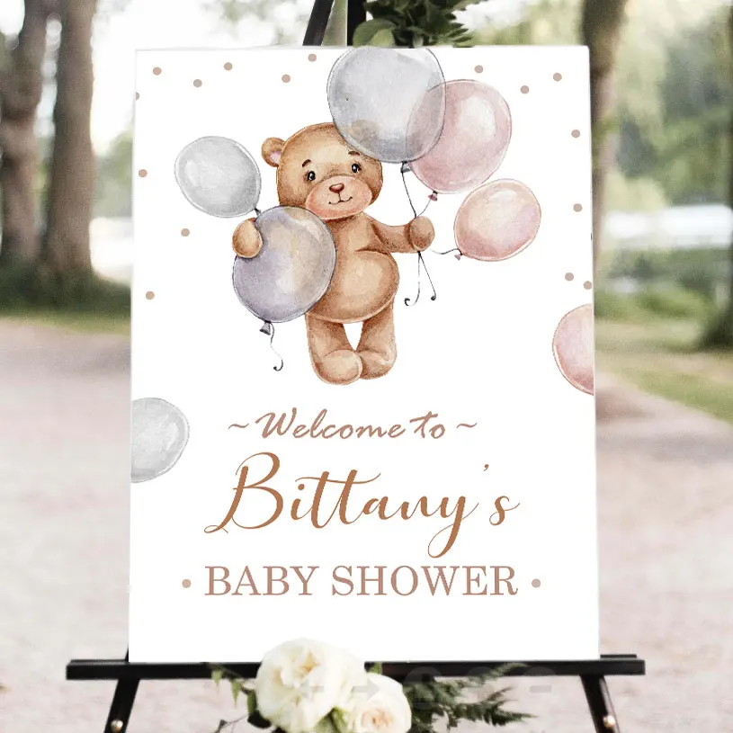 

Teddy Bear Baby Shower Welcome Sign Canvas Painting Bear Themed Wall Art Picture Nordic Posters And Prints Kids Room Decor