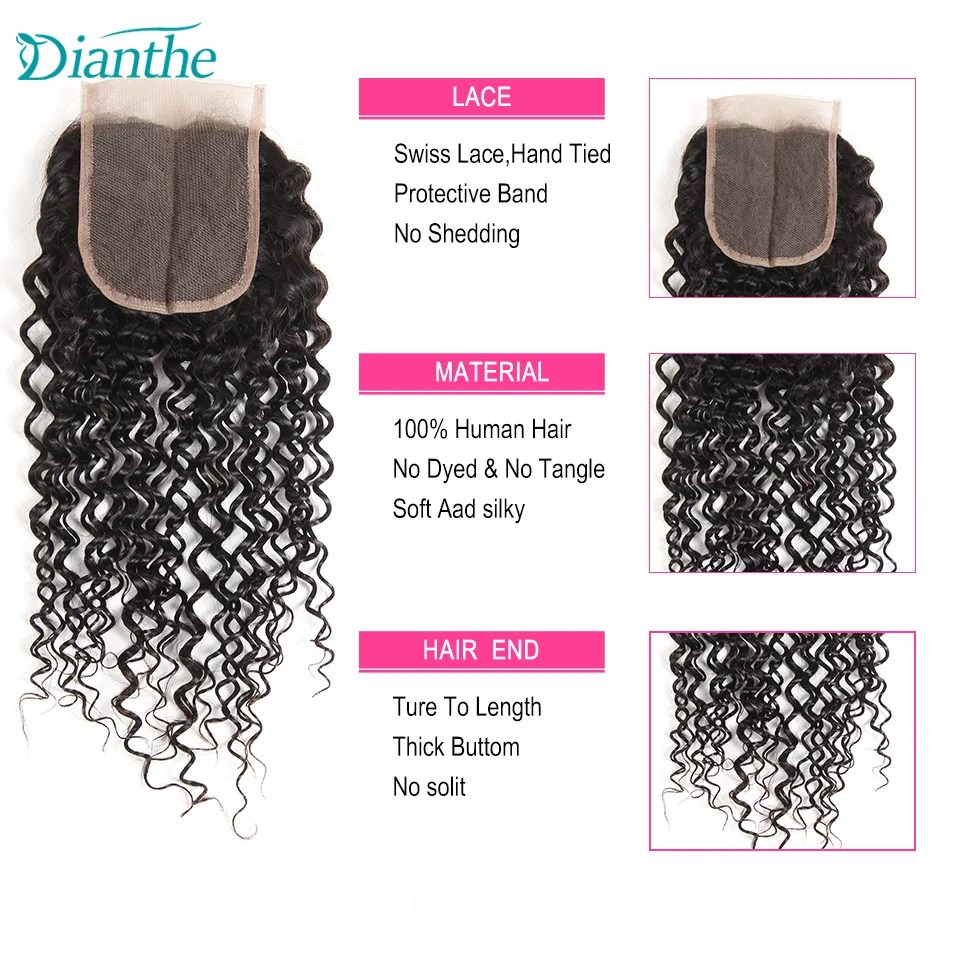 Brasileiro kinky curly pacotes com fechamento 3 pacotes de onda encaracolado com 4x4 encerramento para as mulheres cabelo humano não remy dianthe cabelo