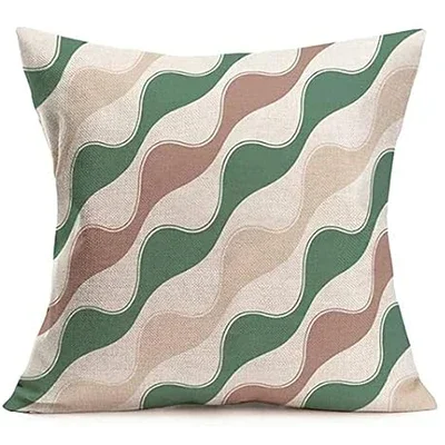 Linen Throw Pillowcase Home Green Geometric Wavy Arrow Design Home Decoration Cushion Cover Square Pillowcase