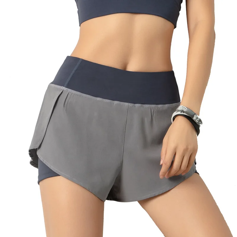 

Summer Quick-Drying Sports Shorts Women's Fake Two-Piece Anti-Exposure Lightweight Breathable Outer Wear Hot Pants Running Fitne