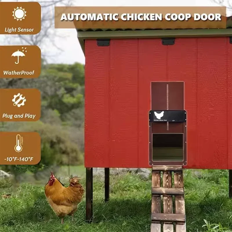 Smart Automatic Chicken Coop Door Light Sensor Auto Opener Poultry Door Waterproof Pet House Door For Backyard Chicken House