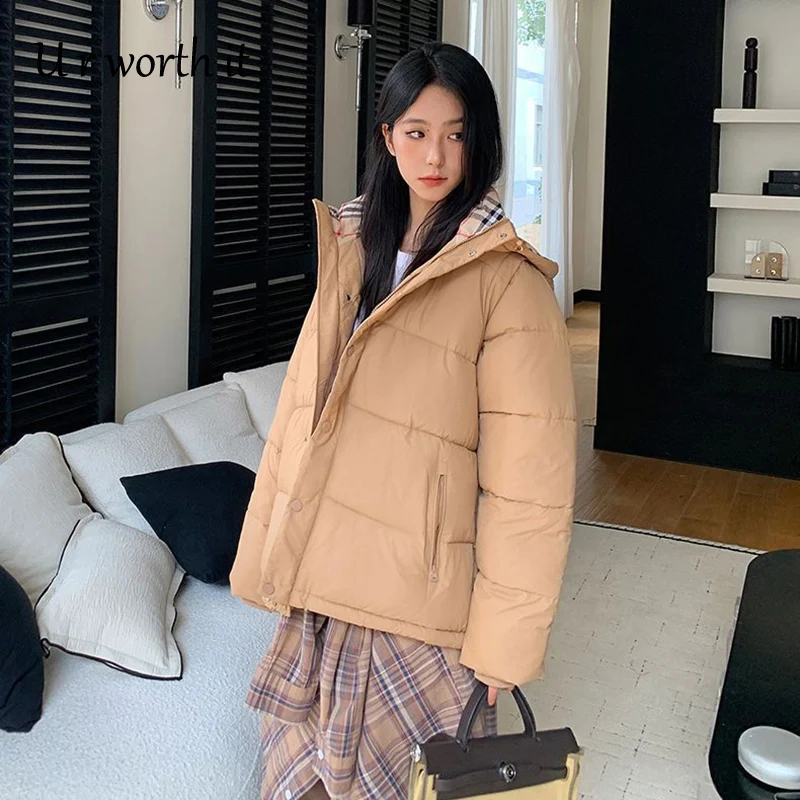 Winter Women's Warm Thicker Cropped Padded Coats Stand Zip-up Full Sleeve Puffy Cotton Jacket Casual High Street Solid Outwear
