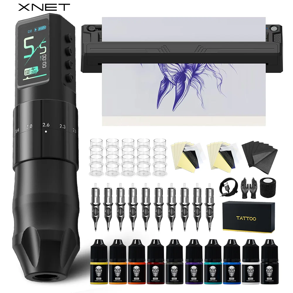 

Беспроводная тату-машинка XNET Nebula, полный комплект с принтером для татуировок, 7 режимов работы, аккумулятор 1600 мАч, набор для начинающих татуировщиков.