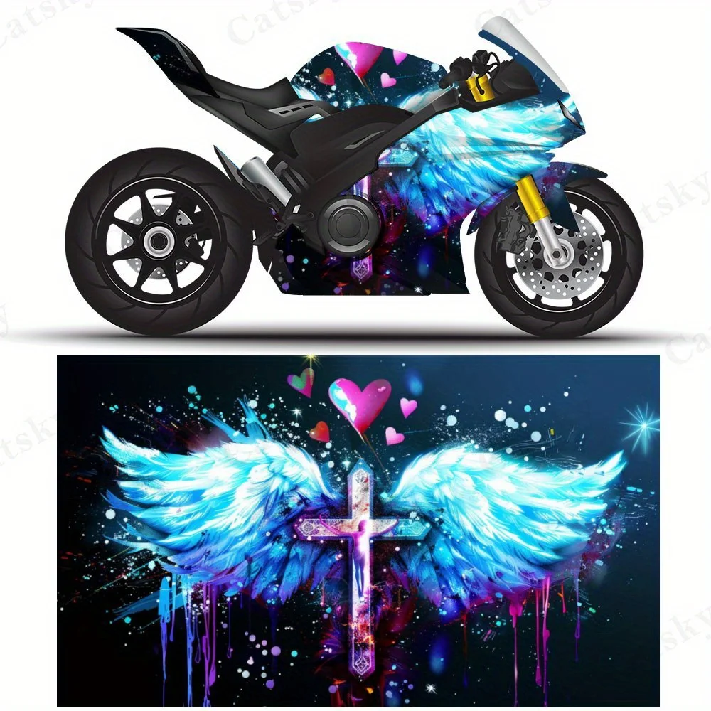 

Красочные наклейки на мотоциклетную пленку с перекрестными крыльями, прочные клейкие наклейки из ПВХ для индивидуальной настройки мотоцикла, устойчивая к атмосферным воздействиям защита