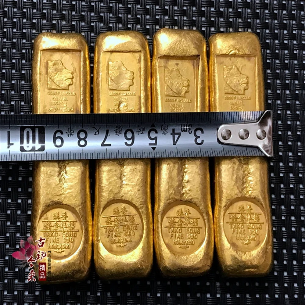 Antique miscellaneous antique crafts gold ingot gold bar Hong Kong gold bar pure brass gilding