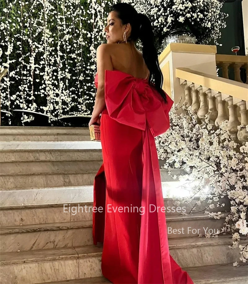 Eightree Graceful Pink Red Strapless Prom Party Dress Sexy Mermaid Evening Dresses Garment Big Bow Back Cocktail vestido de gala