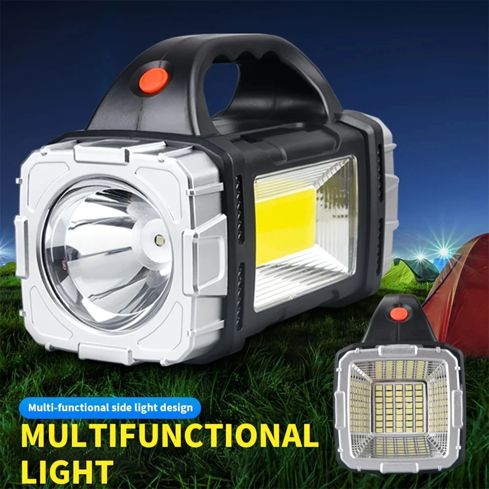 Portable Powerful USB Rechargeable Flashlight Solar LED Light with COB Work Light 4 Gear Charge Mobile Phone Camping Lamp