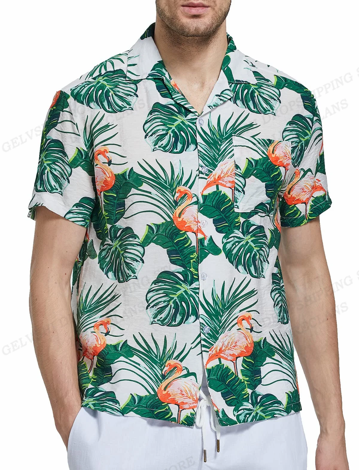 

Tropic Leaf Print Shirts Men Fashion Hawaiian Shirt Casual Vocation Beach Blouse Aloha Lapel Shirt Cuba Blouses Men's Clothing