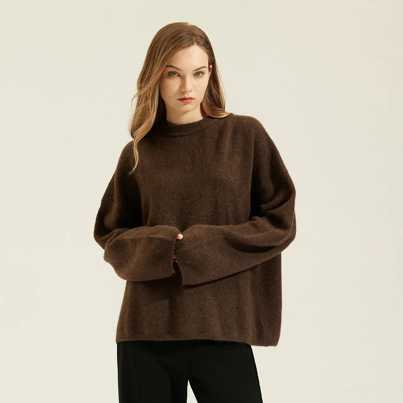 2024 Autumn And Winter Cashmere Round Neck Loose Knit Pullover Lazy Women's Yak Wool Base Sweater