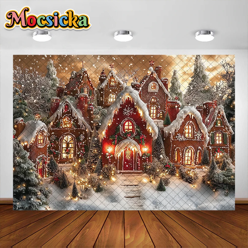 Christmas Candy House Theme Photography Background Xmas Tree White Snow Garland Holiday Decor Backdrop Boy Girl Portrait Photo