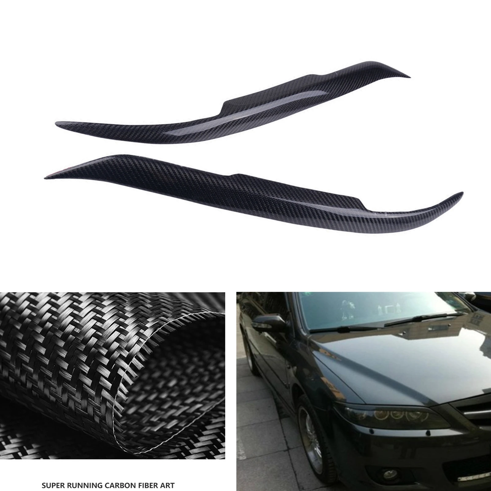 For Mazda 6 2003-2013 Car Headlight Eyebrow Headlamp Eyelid Trim Carbon Fiber Front Head Light Lamp Cover Lid Brow Strip Sticker