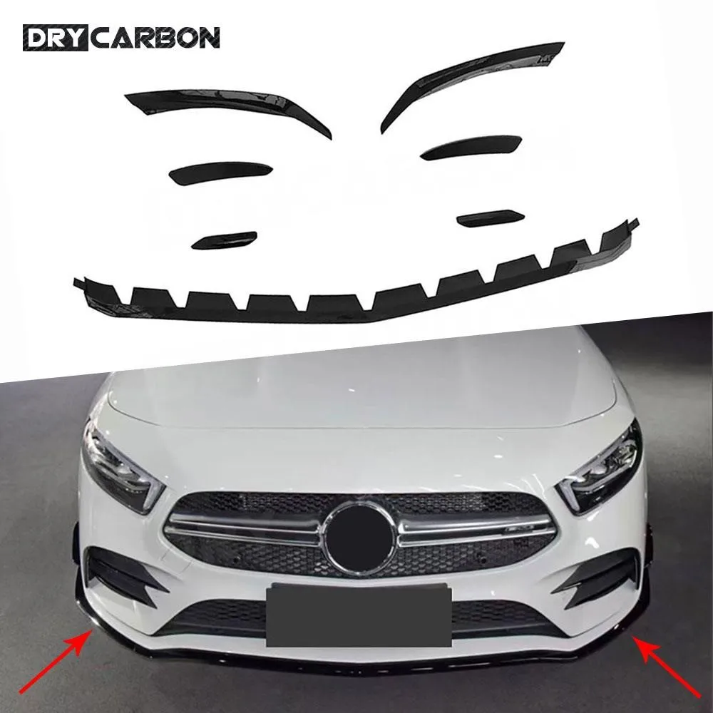 

For W177 Front Bumper Lip Spoiler Flaps Canard for Mercedes Benz A Class A35 AMG Sedan 2019 2020 2022 7Pcs A Style