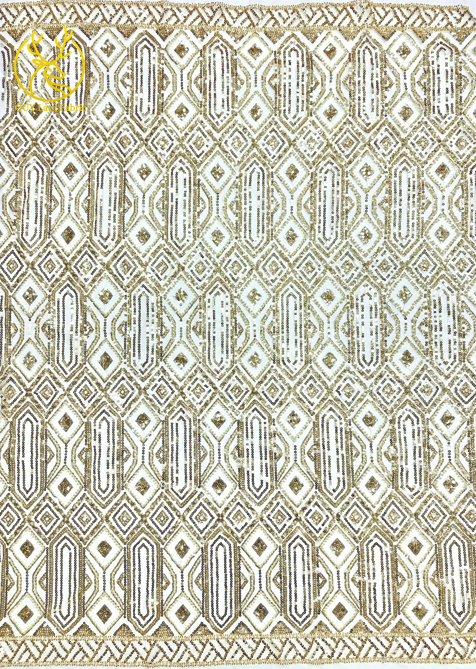 Gold Luxuriöser Afrikanischer Perlen-Spitzenstoff 2026 Hochwertiger Französischer Nigerianischer Mesh-Pailletten-Spitzenstoff für Party-Abendkleider Nähen – Detail 6
