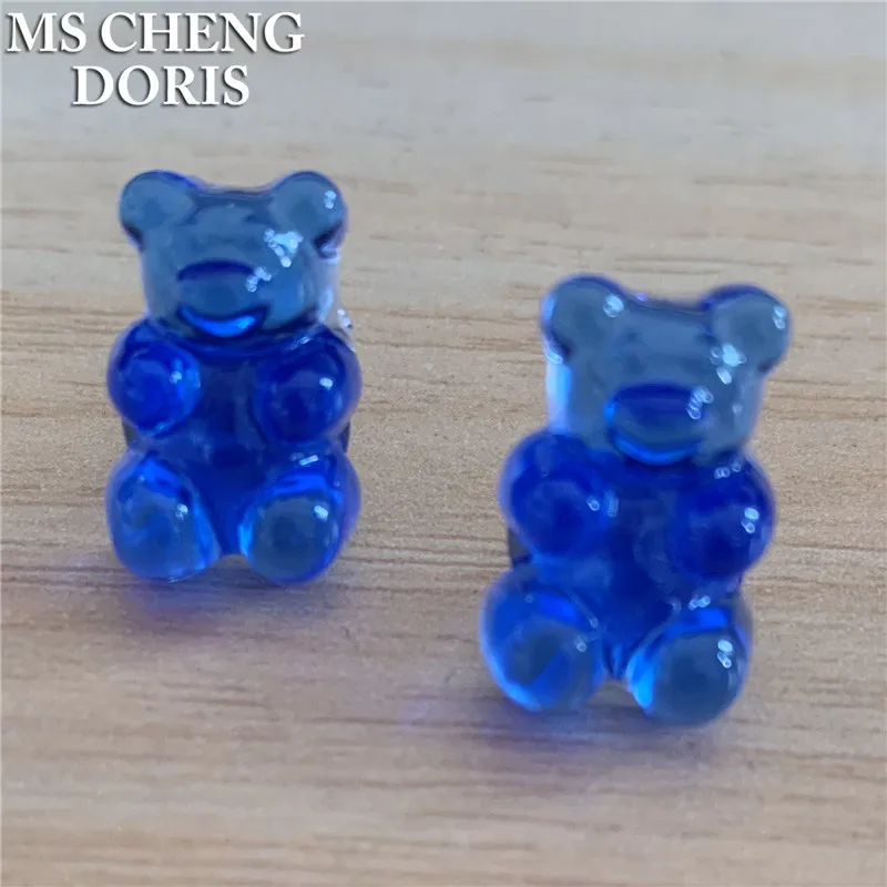 Kids Candy Color Jelly Bear Stud Earrings Women Girl Cartoon Transparent Bear Barrette Fashion Cute Resin Gummy Bear Jewelry
