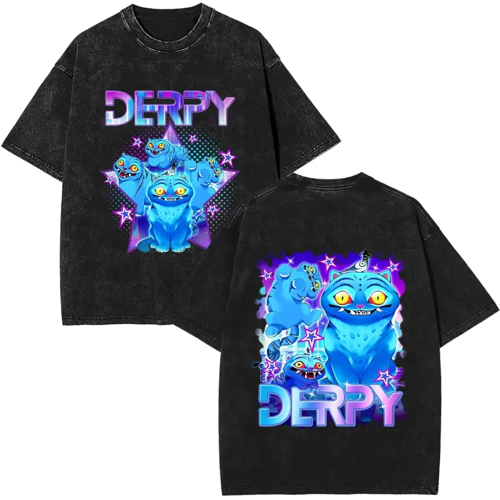 

Movie KPop Demon Hunters Derpy Tiger Vintage Washed T-shirt Men Women Cartoon Fashion Streetwear Men's Fun Oversized T Shirts