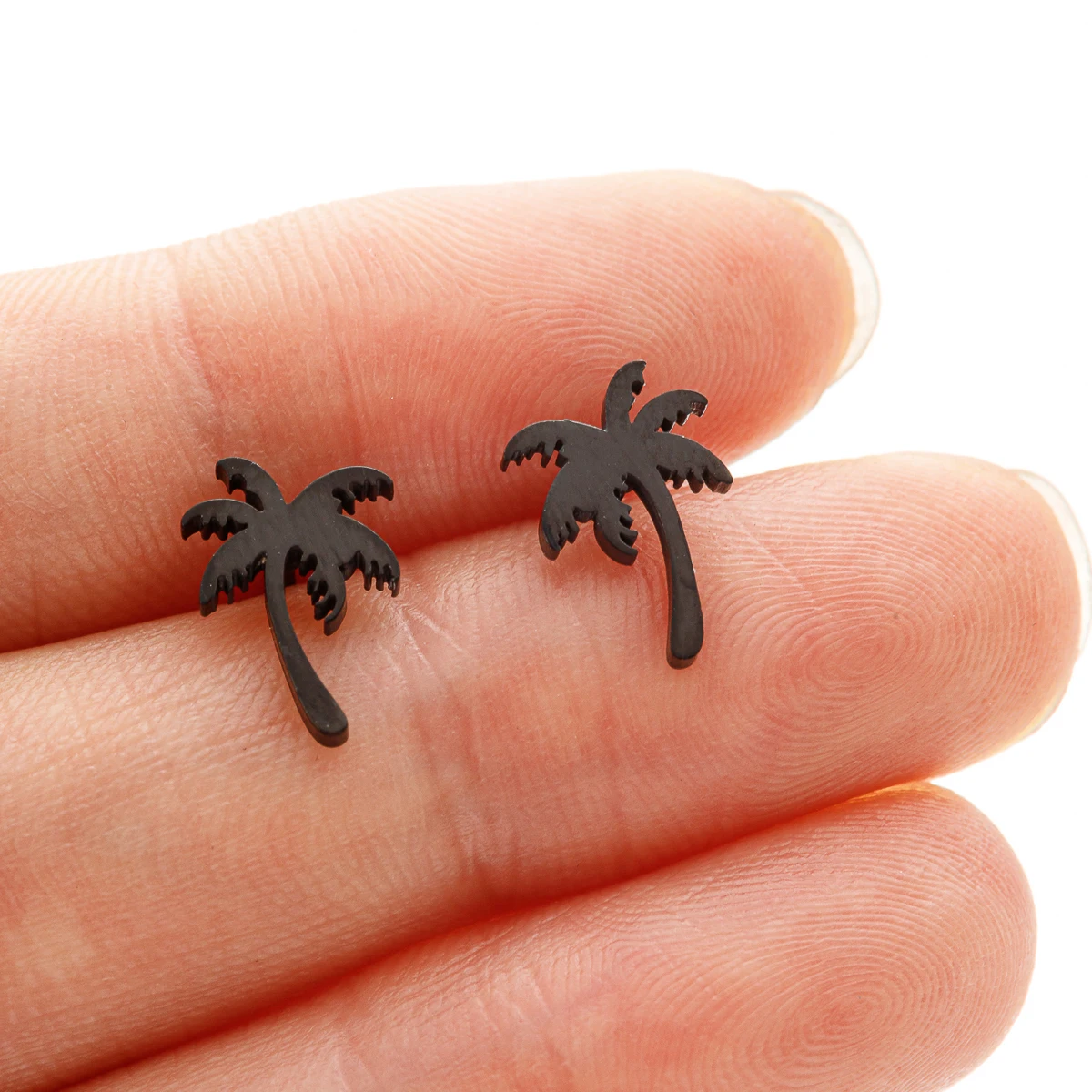 5Pair/Lot Stainless Steel Coconut Tree Earring For Women Girl Palm Tree Leaves Geometric Metal Ear Stud Summer Holiday Jewelry