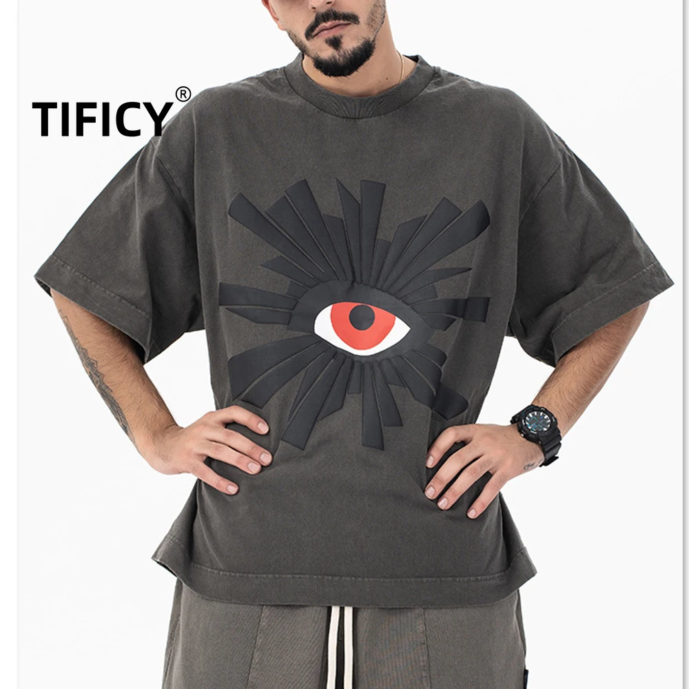 

TIFICY High Street Мужская весна/лето Новый продукт Тяжелая вес 300 г Футболка с короткими рукавами в стиле ретро High Street Топы