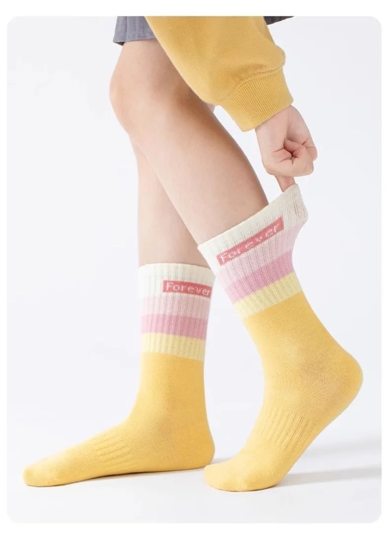 5 Paar Mädchensocken in Regenbogenfarben, 1–12 Jahre, Kinder-Wadensocken, weiche Baumwollsocken – Detail 6