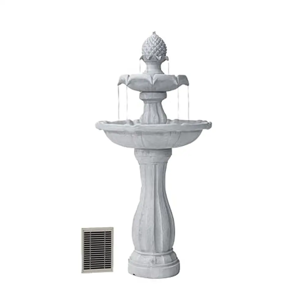 Solar 2-Tier Water Fountain with Auto-Shut Off Pump Garden Decor Eco-Friendly Solar Panel Included Elegant Design Outdoor Spaces