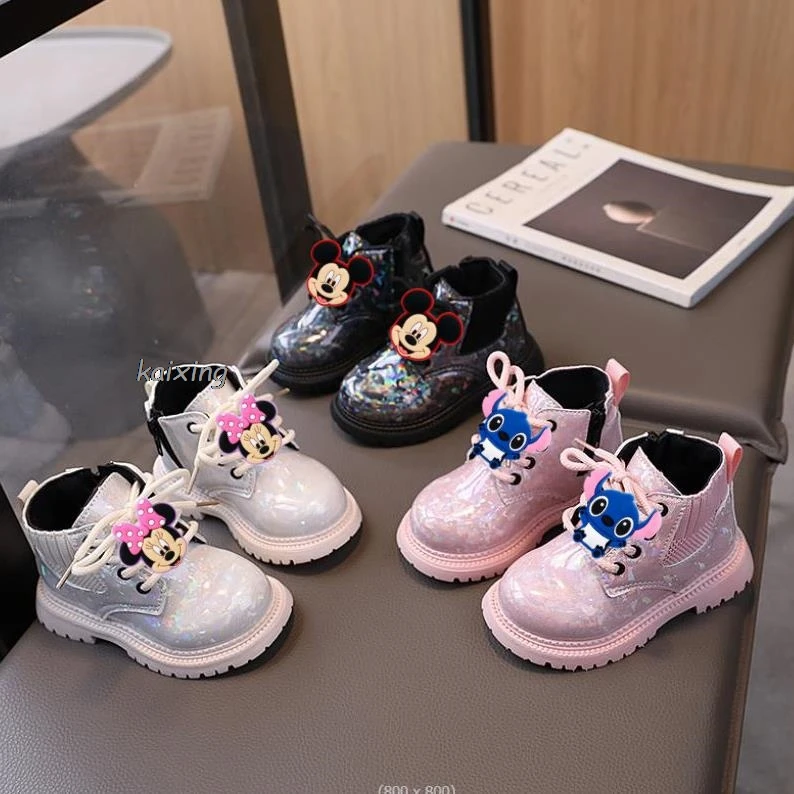 Lilo And Stitch Girl Boot Autumn Fashion Mickey Princess Shoe Sweet Ankle Boot Comfort Kids Shoe Pu Leather Boots Winter Boots