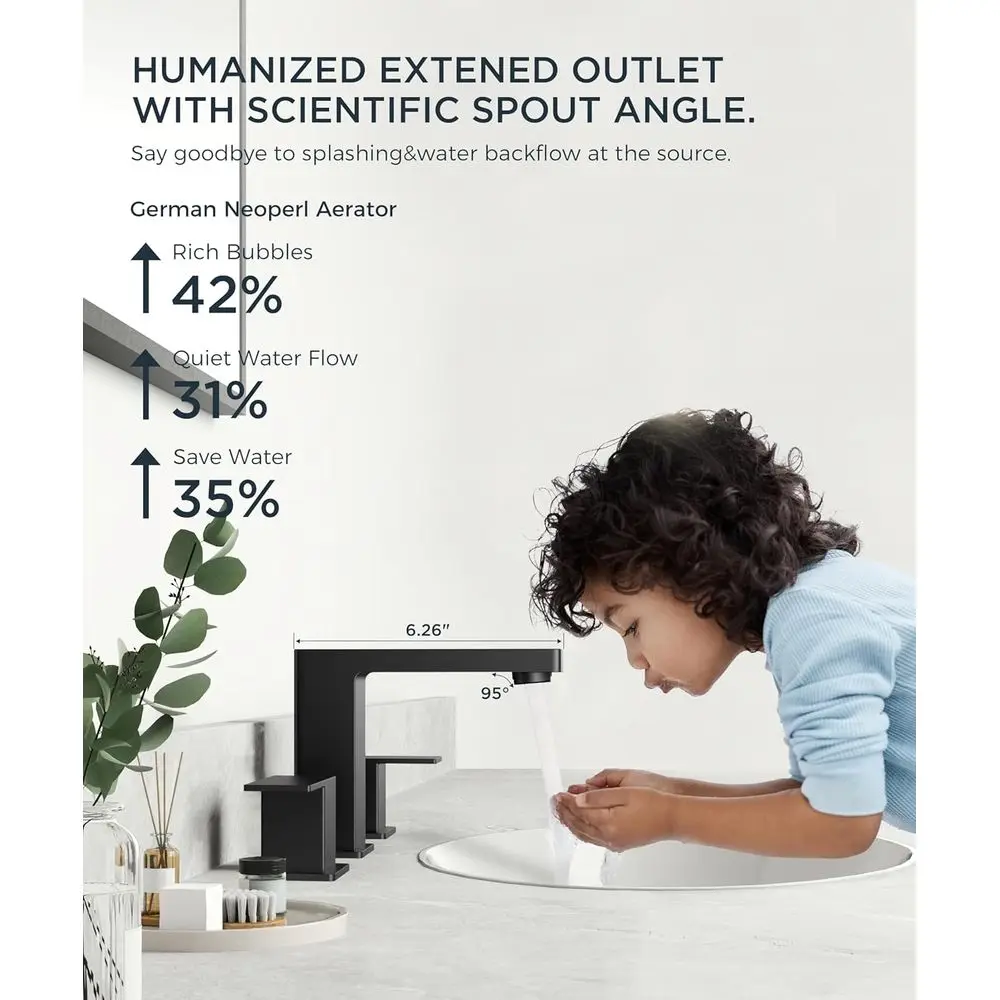 صنبور حمام بمقبضين واسع النطاق 8 باللون الأسود غير اللامع مع تصريف منبثق لـ 6-12 حوضًا #3