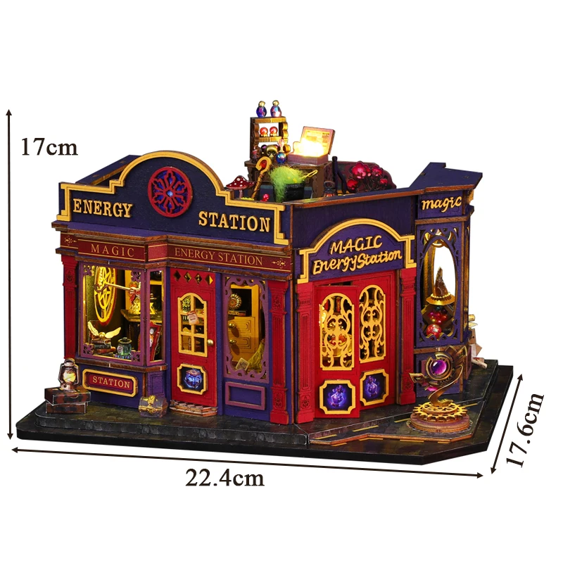 NIEUWE DIY Houten Miniatuur Model Kit Magische Energiestation Casa Poppenhuizen 3D Puzzel Poppenhuis Met Meubels voor Vrienden Geschenken