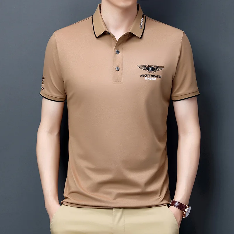 

Summer Lapels Polo Shirt Men's Ice Porcelain Cotton Short Sleeve T-shirt Casual Business Men's Embroidery Polo Shirt